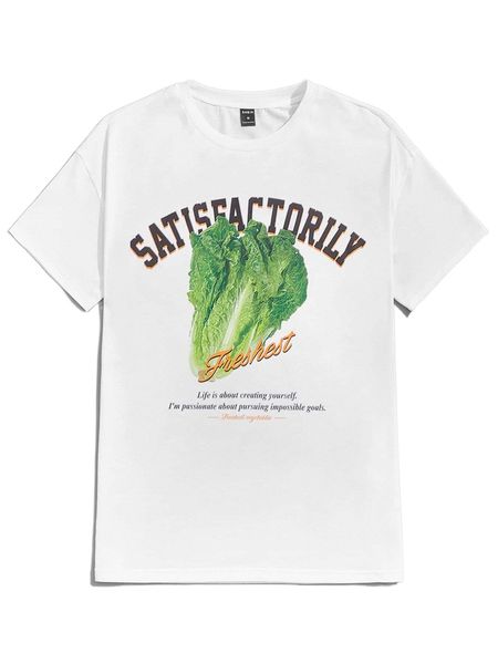 

men vegetable & slogan graphic tee u61a#, White;black