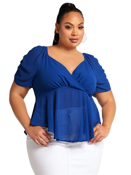 

sxy plus sweetheart neck peplum blouse u2yz#, Black