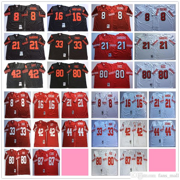 

ncaa 75th mitchell and ness vintage football 8 steve young jerseys retro stitched 16 joe montana 21 deion sanders 87 dwight clark jersey col, Black;red