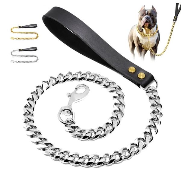 Hundehalsbänder Leinen Heavy Duty Edelstahlkette Leine 19mm Breite Super starke Haustiermetallkragen goldenes Bleiseil für große Hunde US