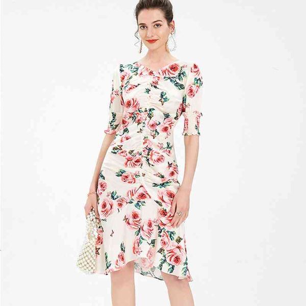 

casual dresses summer v-neck nail bead slim rose print dress french ruffle irregular hip wrap skirt 0vpl, Black;gray