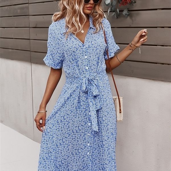 

spring summer ladies bandage dres casual medium long sleeve button floral print holiday style chic dress female 220504, Black;gray