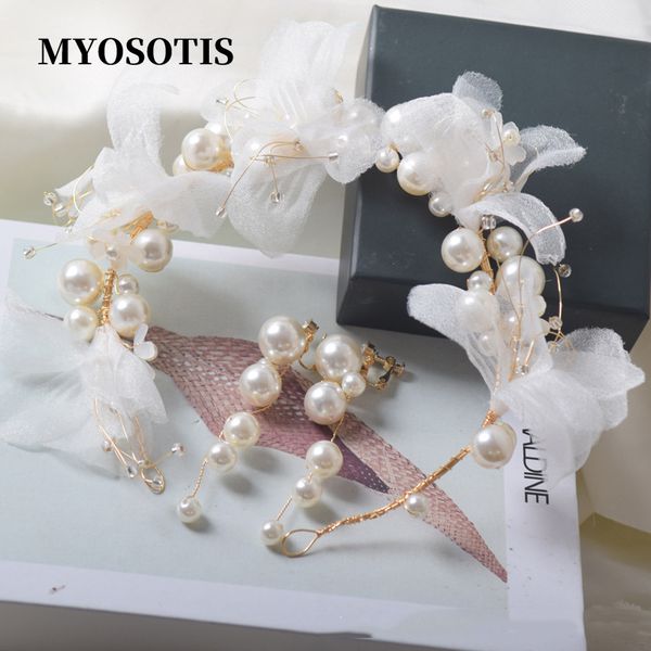 

fashiobale girls princess wedding headband artificial pearl silk yarn flower bridal headband headpieces for wedding party, Silver