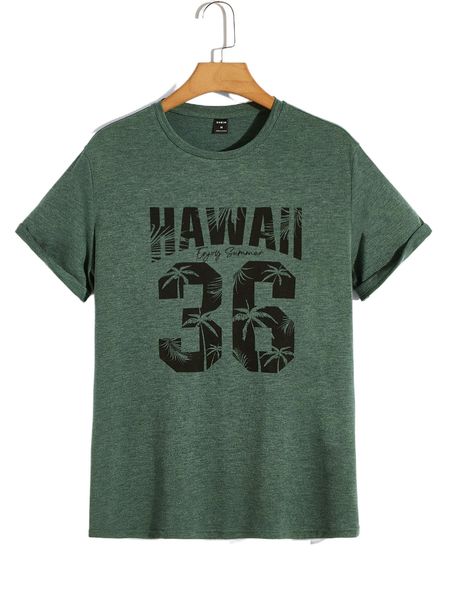 

men coconut tree & letter graphic tee 44dg#, White;black