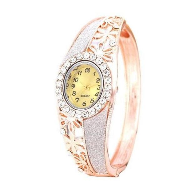 Pulseira de pulseira Bracelete das mulheres relógio de ouro rosa Conjunto de flores Diamond Diamond Women Women Hollow Relógio Relogio feminino Relloj Mujerwristw