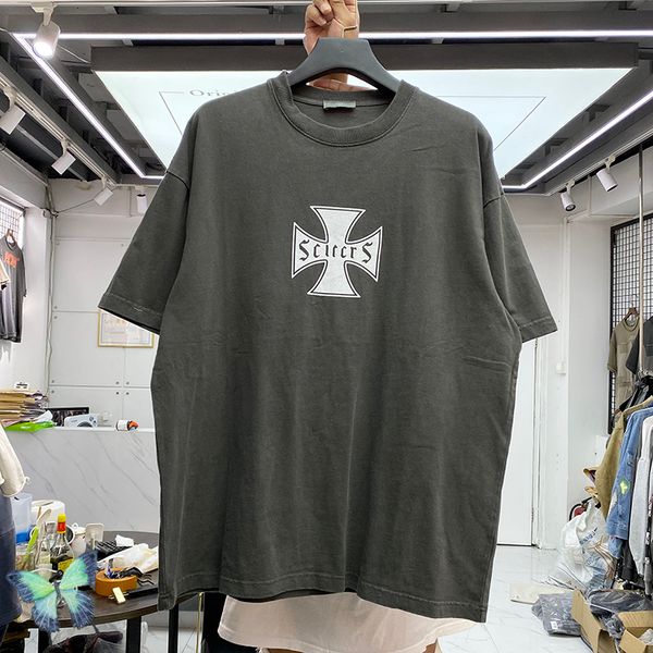 

wash do old cross tees t shirt oversize men women t-shirt 22ss grey, White;black