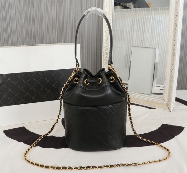 

genuine leather drawstring handbag chain bag women luxurys fashion designers bags female clutch classic girl handbags bucket bag portable /
