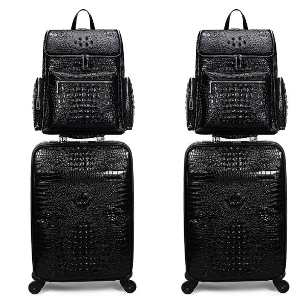 

suitcase carry rolling luggage leather travel bags hand luggage crocodile can custom trunk valise tote handle duffle handbags shoulder case