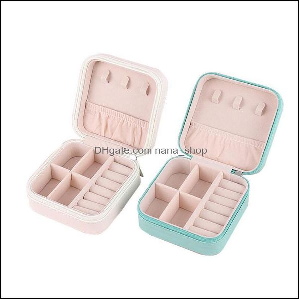 

jewelry boxes packaging display mtifunctional mini portable storage box organizer earring holder zipper women travel case 100x100x50mm dro, Black;white