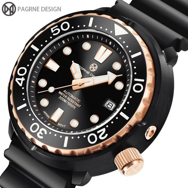 

wristwatches pagrne design diver men's watch 300m waterproof nh35 mechanical watches sapphire crystal automatic wristwatch relogio masc, Slivery;brown