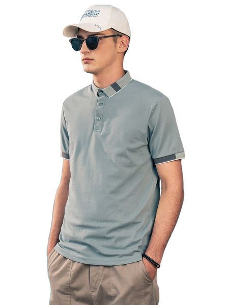 

men contrast trim polo shirt 38st#, White;black