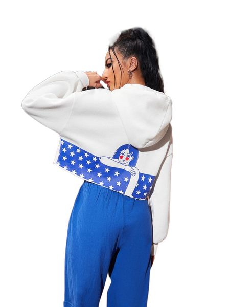 

x polly nelson slogan & figure graphic hoodie h2zq#, Black