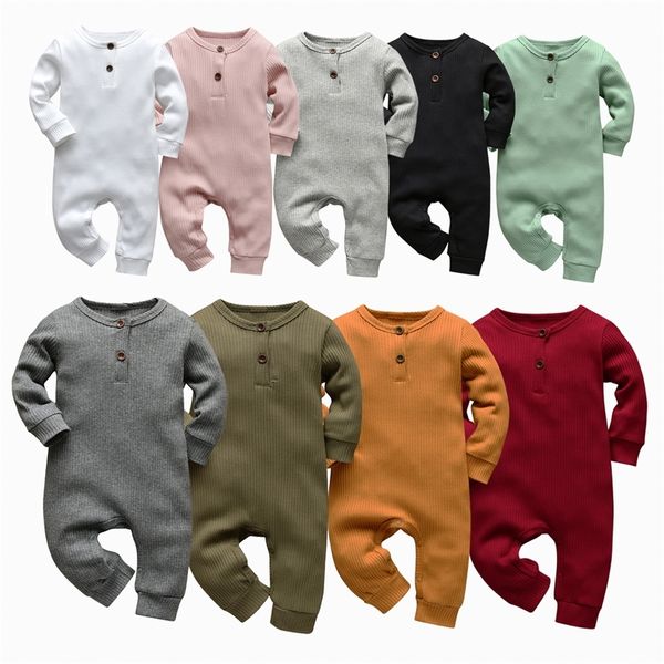 

9 color born infant baby boys girls romper cotton knitted ribbed long sleeve solid jumpsuit toddler clothes outfits 220527, Blue