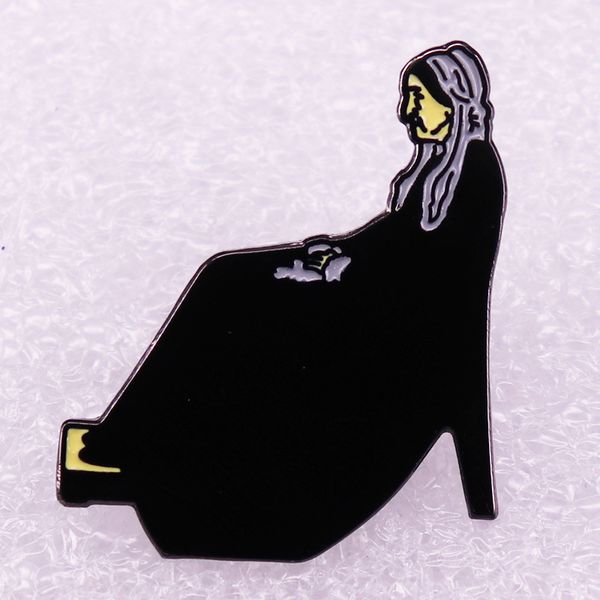 

black robed old woman art brooch badge accessories, Blue