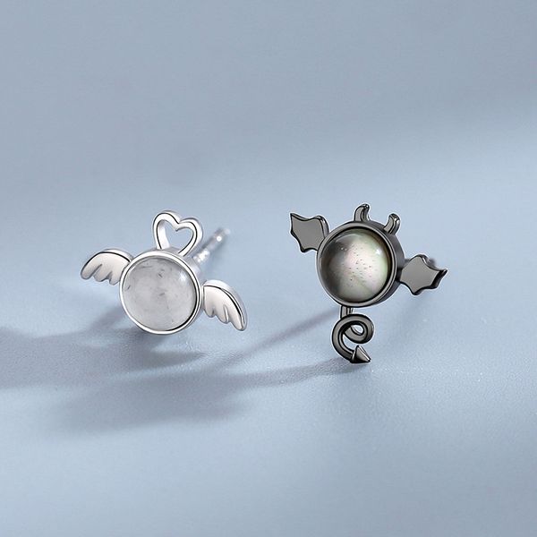 

new angel & demon sterling 925 stud earrings women designer s925 silver ear quality jewelry gifts for female, Golden;silver