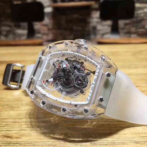 

uxury watch date richa business leisure fully automatic mechanical millr watch crystal case hollowed out transparent fashion men oeli, Slivery;brown