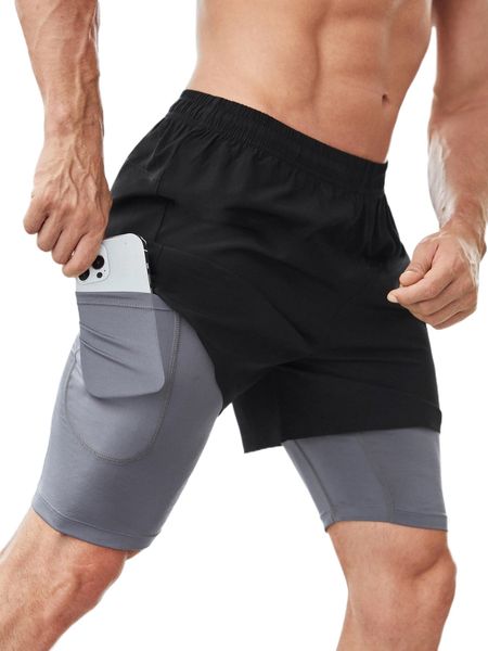 

men letter graphic 2 in 1 sports shorts with phone pocket u5sr#, White;black