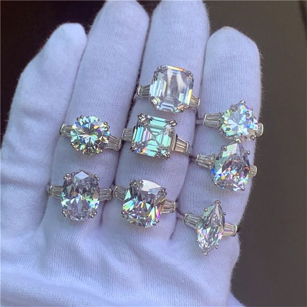 

8 styles statement promise ring various sona cz silver color engagement wedding band rings for women men jewelry 220728, Slivery;golden