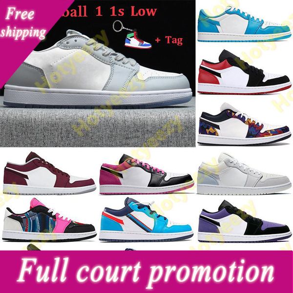 

2022 tag 1 1s low basketball shoes unc paris men women sneakers grey black sail black toe gs tri-color washed denim trainers keychain