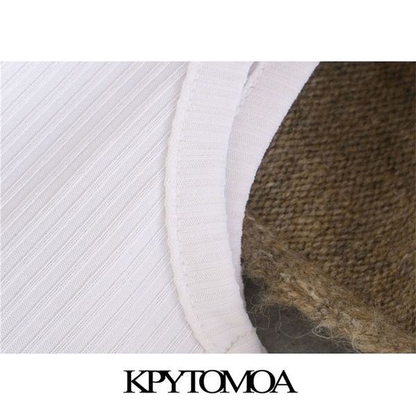 

kpytomoa women fashion with t-shirt patchwork knitted sweater vintage o neck long sleeve female pullovers chic 201204, White;black
