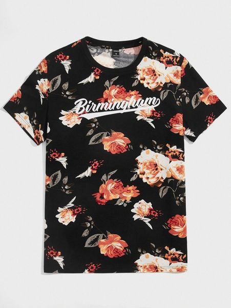

men letter & floral print tee e6ha#, White;black