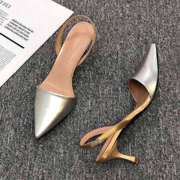 

summer sandals luxury silver pointed high heels elastic band thin heeled, Black