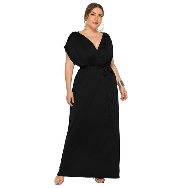 

plus size dress for women short sleeve v neck maxi dresses m-4xl, Black