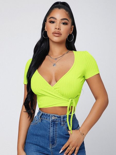 

sxy neon green surplice neck knot side e1ok#, White
