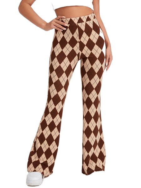 

petite argyle pattern flare leg pants m2lu#, Black;white