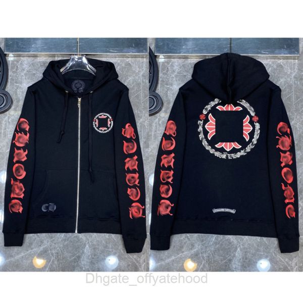 

luxury designer sweatshirts fashion hoodies ch classic mens zipper hooded sweater cross flower pullover sanskrit pattern casual coat women, Black