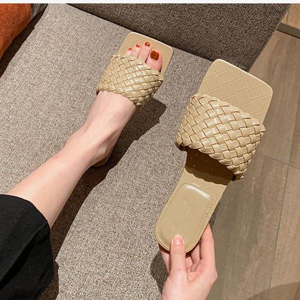 

designer sandal braided slippers female summer sandals new net red flip-flops flat slippers large size beach shoes t38, Black