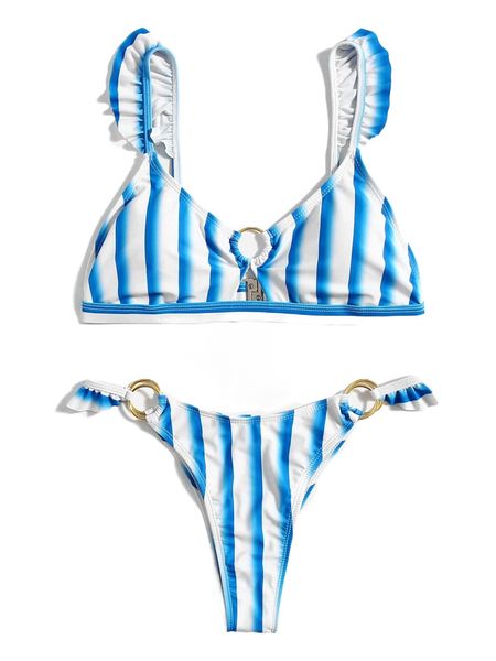 

striped ring linked bikini swimsuit m84z#, White;black