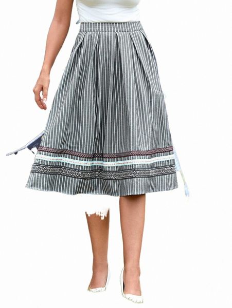 

striped zipper back flared skirt b8yz#, Black