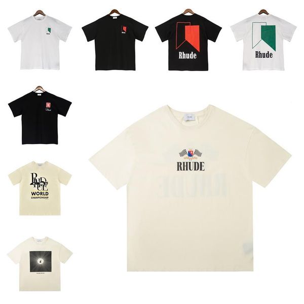 

rhude mens t-shirts round neck t shirt tee printed men women short sleeve casual loose fashion high street luxurys t-shirt european, White;black