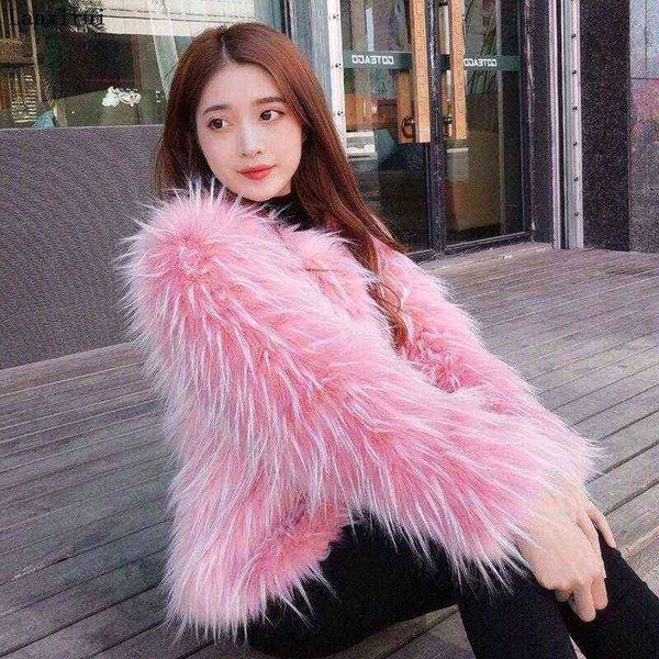 

short fur coats new fashion slim women fake fur coat with natural mink fur collar winter coat oversize l220714, Black