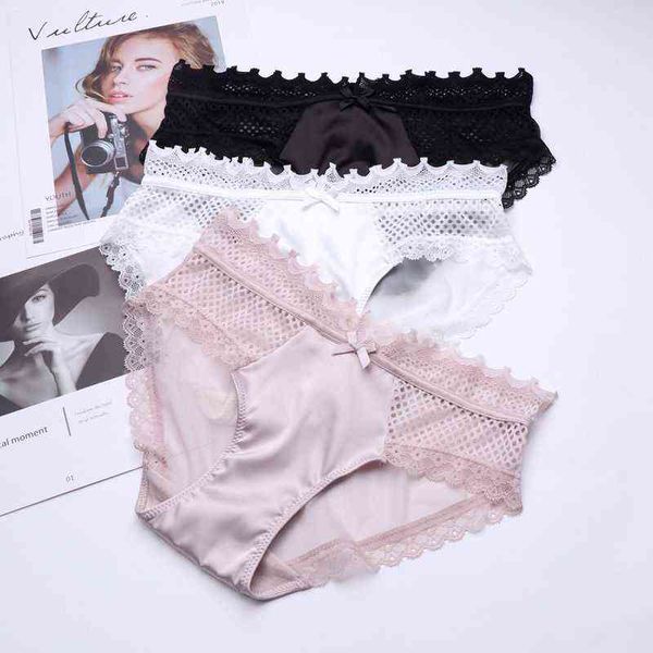 

3pack summer gentle smooth lace womens fashion low-rise underwear mesh yarn bottoms lingerie transparent wholesale lots  l t220810, Black;pink