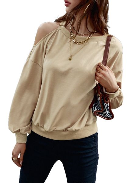 

sollinarry cut out drop shoulder pullover 53hg#, Black