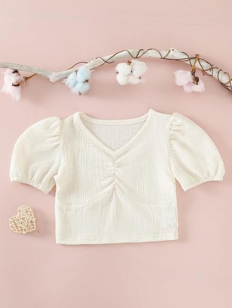 

toddler girls ruched textured puff sleeve blouse she, White;black