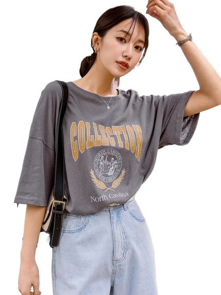 

dazy plant & letter graphic drop shoulder tee g2co#, White
