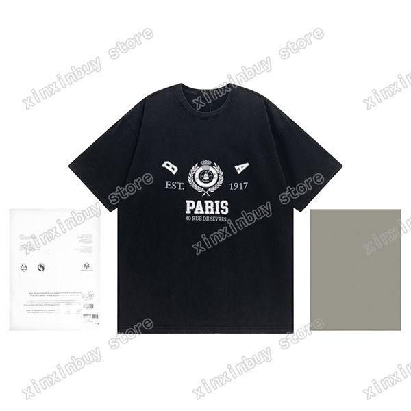 22SS Männer Frauen Designer T-Shirts T-Shirt Paris DESTROYED Ear Wheat Tie Dye Brief Baumwolle Kurzarm Rundhalsausschnitt Streetwear Schwarz Grau Xinxinbuy XS-L