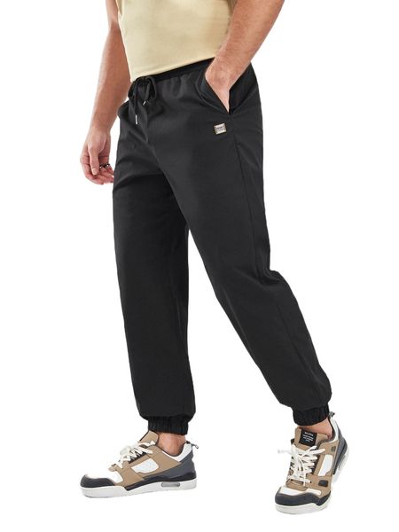 

men letter patched drawstring waist pants n9y1#, Black