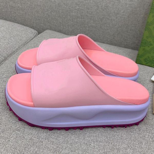 

2022 womens fashion wedge flat platform rubber slide sandal ladies luxury designer open toe thick sole low heel comfort slipper, Black