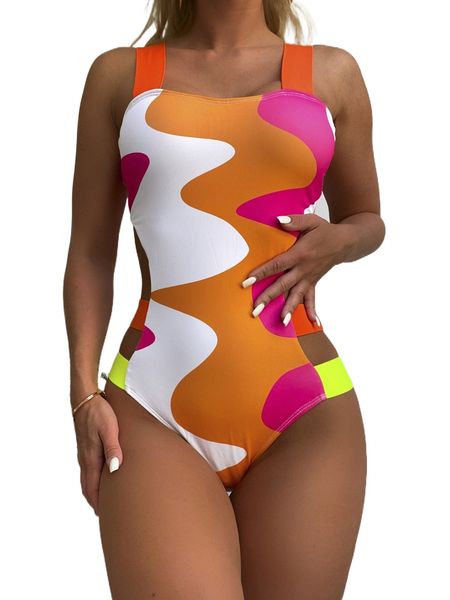 

c.olorblock cut-out o.ne p.iece swimsuit k27k#, White;black