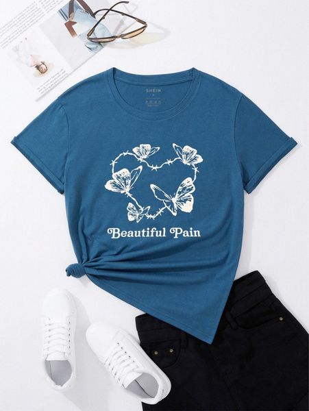 

butterfly & letter graphic tee n9hl#, White