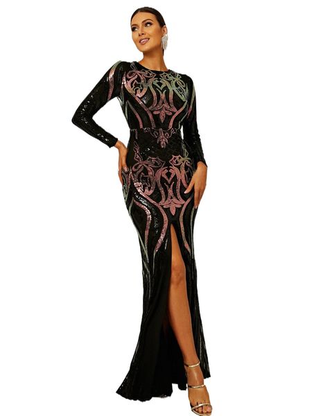 

missord split thigh sequin formal dress s9ey#, Black;gray