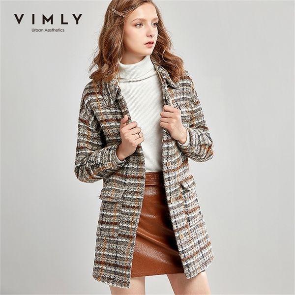 

vimly coats and jackets for women winter plaid wool coat fashion turn down collar single breasted thick female overcoat 30289 201215, Black
