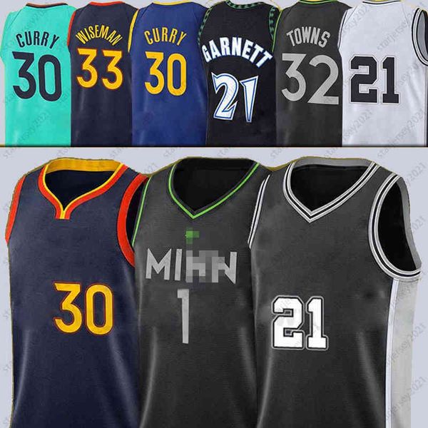 

curry 33 wiseman 30 stephen 1 edwards kevin 5 garnett karl-anthony 32 towns 2021 city basketball jerseys 1, Black;red