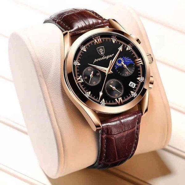 

poedagar casual fashion men quartz brown leather strap luxury diamond luminous waterproof watch men's watches relogio masculino, Slivery;brown