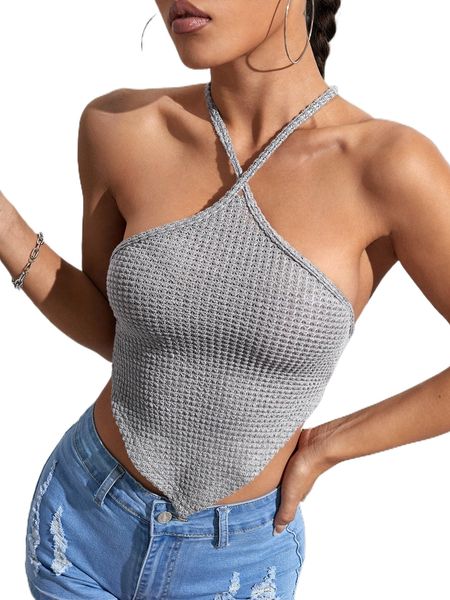 

criss cross lace up backless crop halter v24k#, White