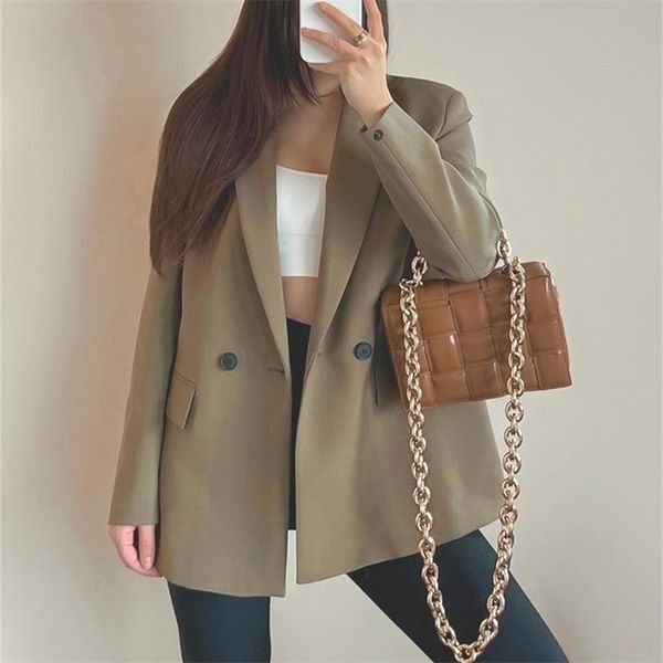 

tmoda women double breasted oversized blazer office lady loose classic coat basic suit jacket female chic outwear outfit 220402, White;black